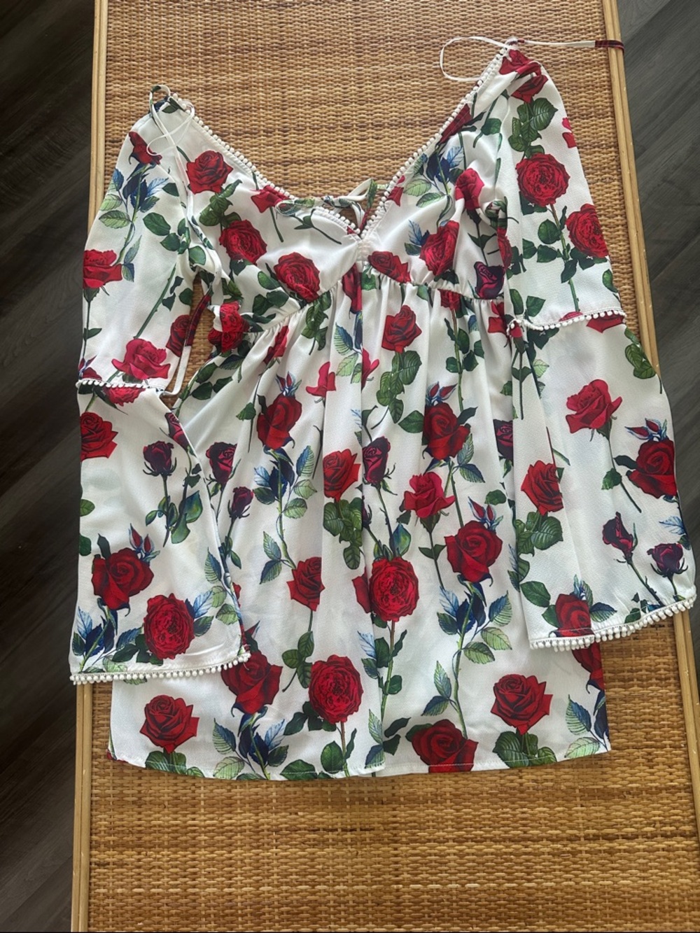 ASOS Women's Backless Mini Dress White with Red Roses